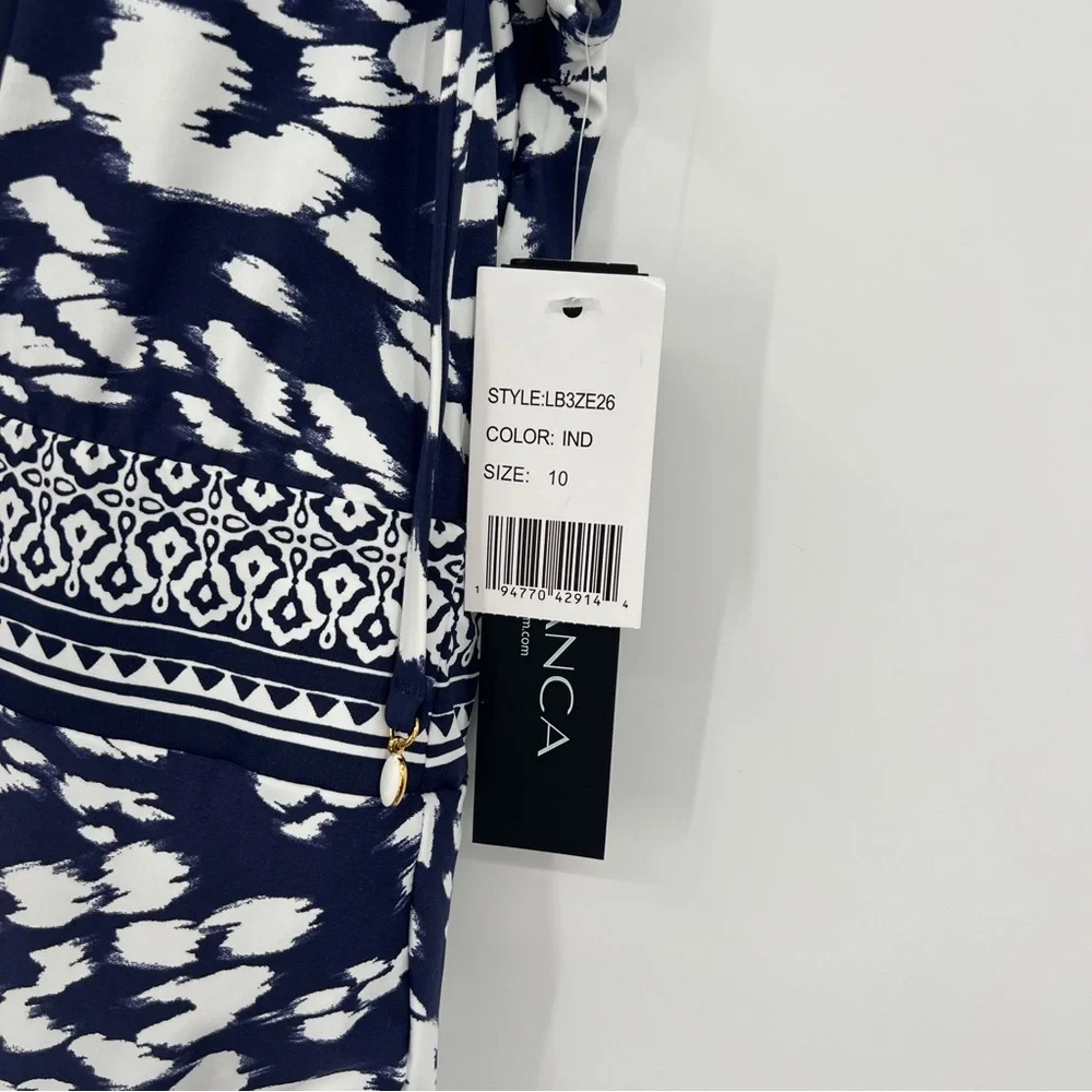 La Blanca Woman's Changing Tides Plunge One Piece Swimsuit in Indigo Blue New - Picture 10 of 14